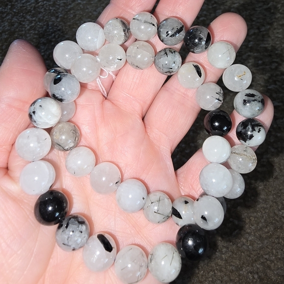 🐰 SALE🐰 10m Black And White Rutile Bracelet - Picture 1 of 15